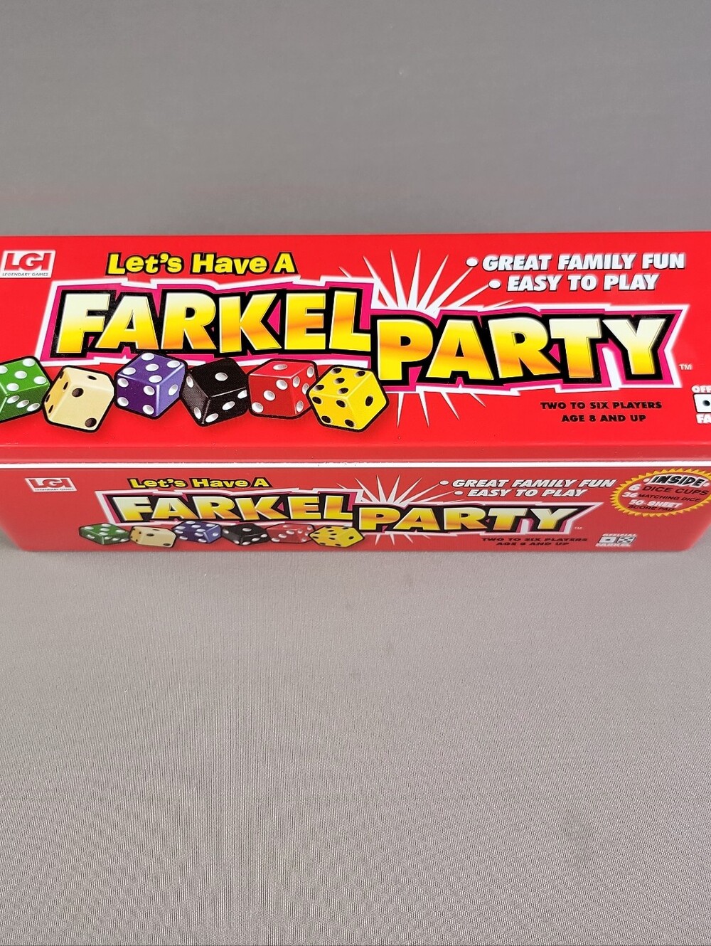 Farkel Party Dice Game - Red Box with Multicolored Dice Artwork